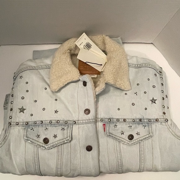 Ex-boyfriend Trucker Jacket Sherpa Lining Star Studded - Picture 14 of 16